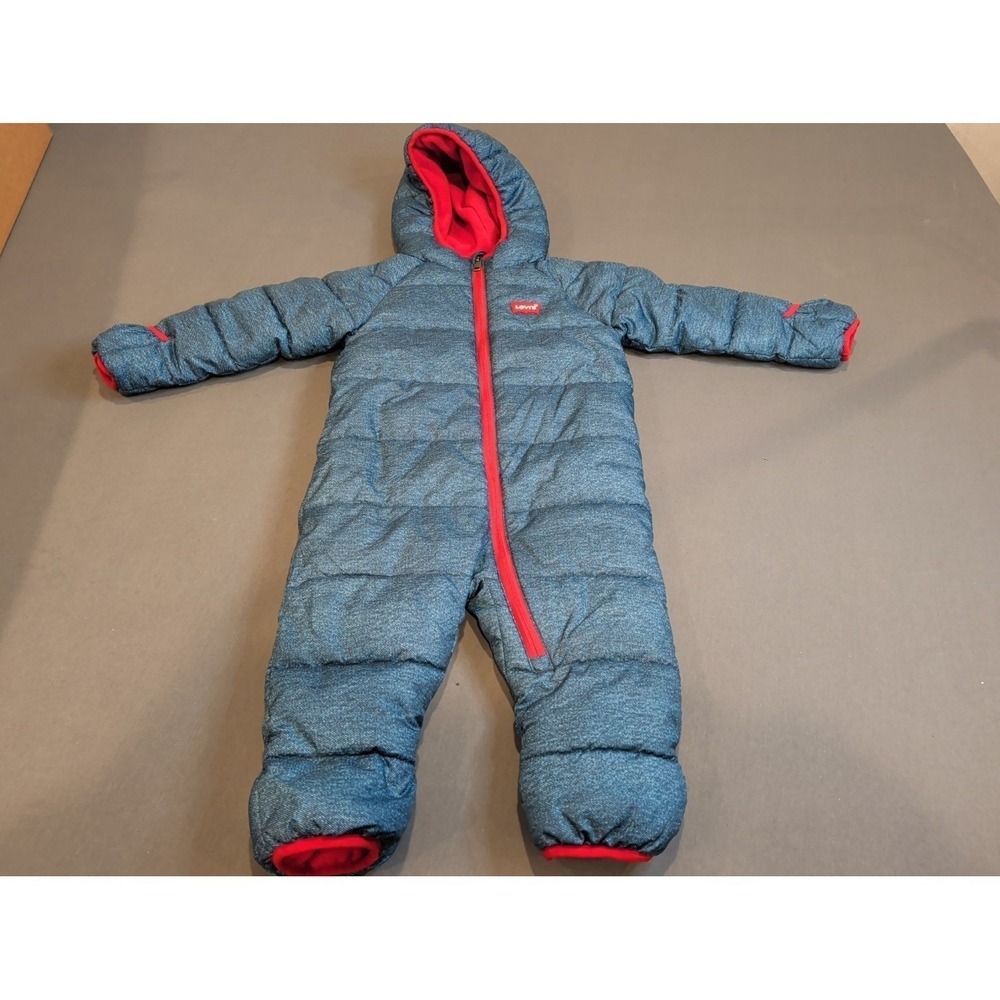 Levi's Baby Snowsuit 24M‎ Blue Red Hooded Winter Bunting One Piece Coat